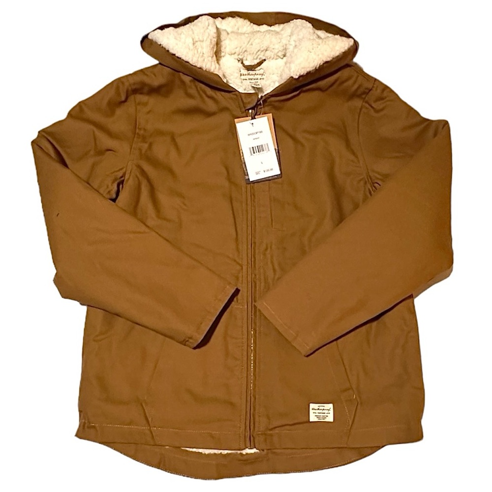 Boys Weatherproof Vintage Hooded Jacket Sherpa Lining Tan Large NEW WITH TAGS
